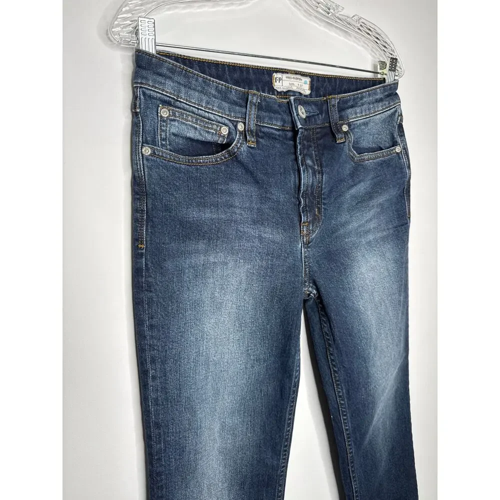 Free People W27 Mid Rise Skinny Jeans Medium Wash Stretch Denim